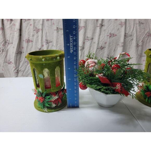Vintage Mid-Century Christmas Candle Holders & Floral Centerpiece Lot - Picture 3 of 5